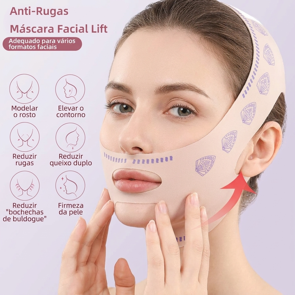 V-DermaLift – Máscara de Contorno Facial que Reduz Papada, Suaviza Rugas e Define o Rosto