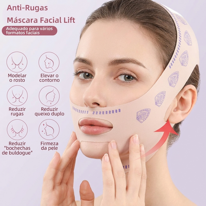 V-DermaLift – Máscara de Contorno Facial que Reduz Papada, Suaviza Rugas e Define o Rosto