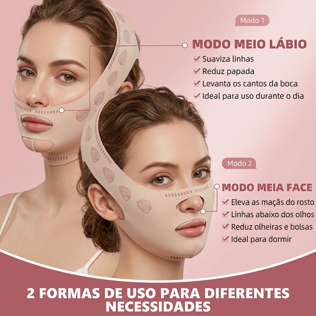 V-DermaLift – Máscara de Contorno Facial que Reduz Papada, Suaviza Rugas e Define o Rosto